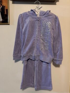 Kids R Us Lavender Velour Tracksuit Set Bling Heart Zip 4T Vintage Y2K